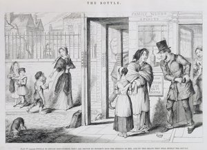 La Botella, Lámina IV, Incapaces de obtener empleo, son llevados por la pobreza a las calles a mendigar, y de esta manera aún abastecen la botella, 1847